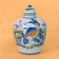 Vò Ngâm Rượu Họa Tiết Sen Cá Vẽ Màu
