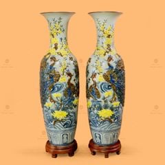 Lộc Bình 1M4 Men Rạn Đắp Nổi Công Đào