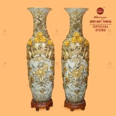 Lộc Bình 1M4 Men Rạn Phúc Lộc Thọ Đắp Nổi Vẽ Vàng