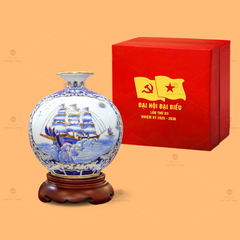 Bình Hút Lộc Men Lam Vẽ Vàng Thuận Buồm Xuôi Gió